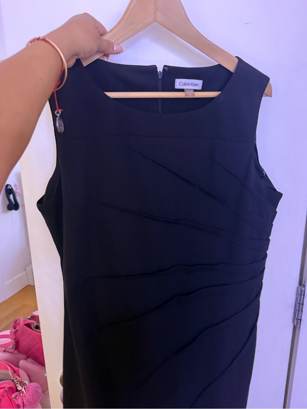 Calvin Klein Black Sleeveless Pleated Sheath Dress